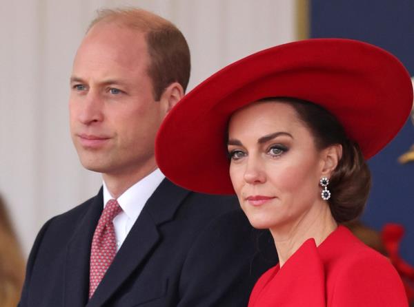  Britain's Prince William, left, and Britain's Kate, Princess of Wales, attend a ceremo<em></em>nial welcome for the President and the First Lady of the Republic of Korea at Horse Guards Parade in London, England on Nov. 21, 2023