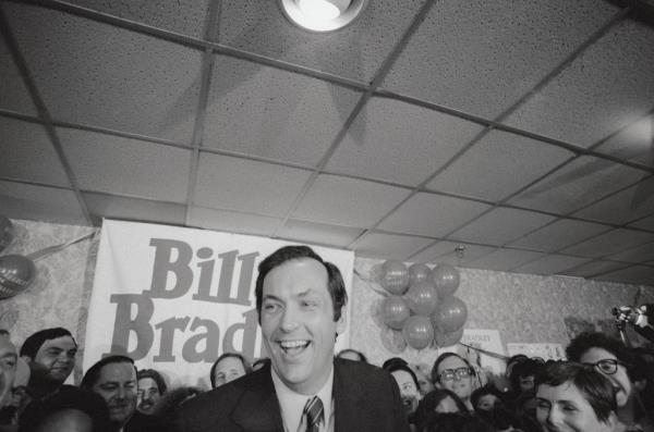 Bill Bradley celebrates after winning the democratic primary in New Jersey for the U.S. Senate seat in 1977. 