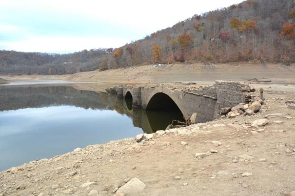 A significant drought, exposed the bridge in the early fall for the first time since 2019.