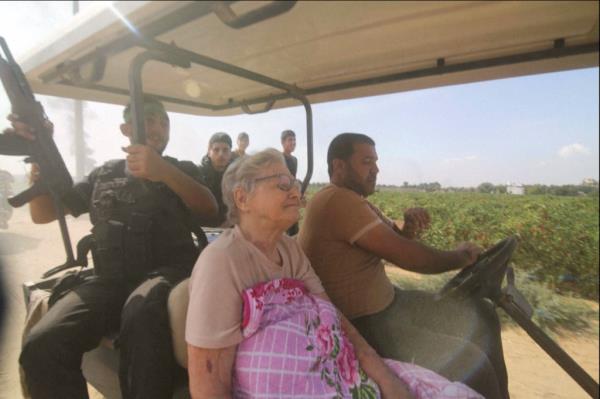 Yaffa Adar was pictured being kidnapped from Kibbutz Nir Oz on a golf cart.