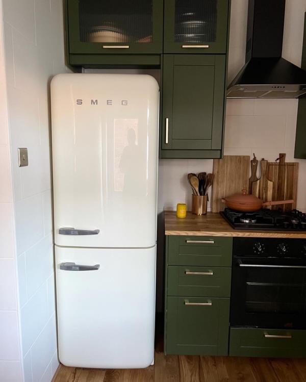 Photo of a kitchen and a Smeg fridge. 