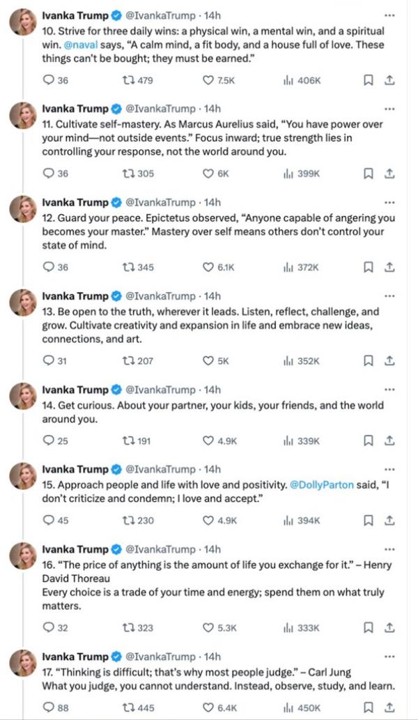Ivanka Trump shares lengthy 'lifeas lessons' list on eve of election