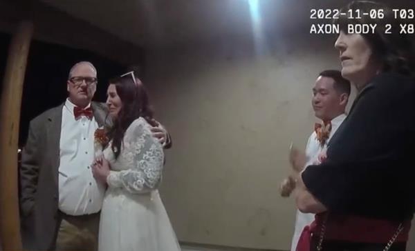 Police body camera footage capture the moment officers forced the couple to shut down their reception.