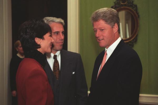 President Bill Clinton speaks with Jeffrey Epstein and Ghislaine Maxwell at the White House in 1993.