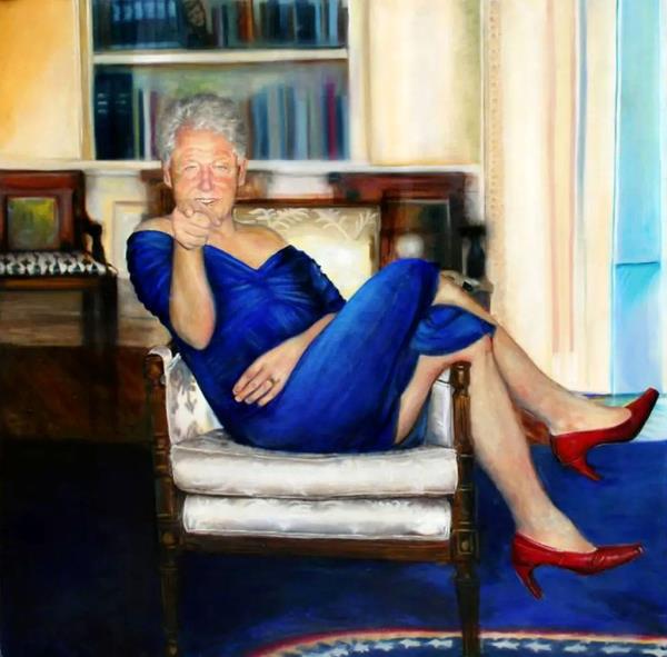 A painting of Bill Clinton in a dress owned by Jeffrey Epstein.