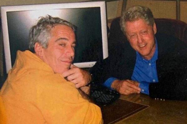 A photo of Bill Clinton and Jeffrey Epstein.