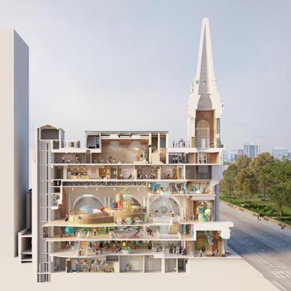 Renderings of the new museum layout in a seven-story 
