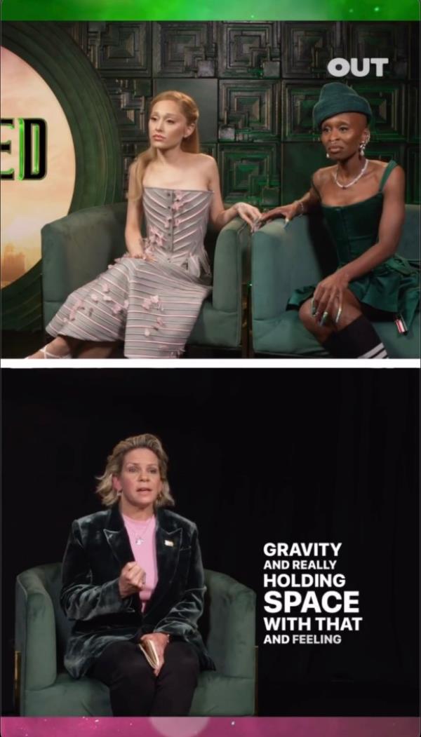 Screenshot of an instagram reels video interview with Ariana Grande and Cynthia Erivo.