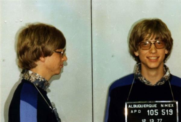 Albuquerque New Mexico: Bill Gates' Mugshot From a Traffic Violation Dating From When Microsoft Was Headquartered in N M Gates Believes It Was Due to Running a Stop Sign and Being Arrested For not Carrying License Bill Gates