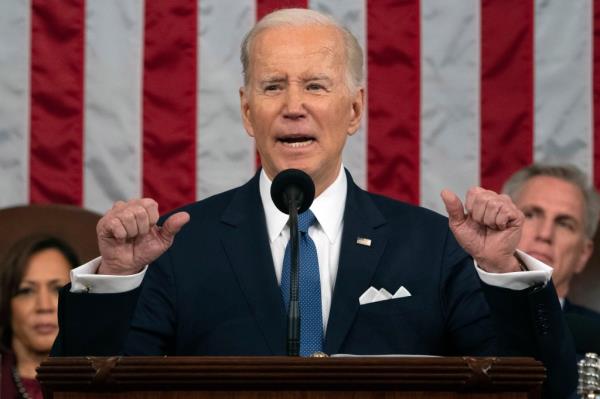 President Joe Biden delivers the State of the Unio<em></em>n address to a joint session of Co<em></em>ngress at the U.S. Capitol, Feb. 7, 2023, in Washington.