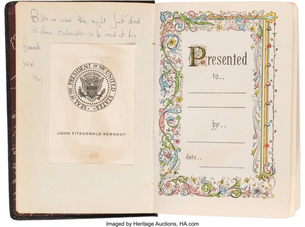 Along with the bible, which already has reached $19,375 in bidding, Heritage also is auctio<em></em>ning off heart-wrenching letters the former First Lady wrote to Cushing following her husband’s death.