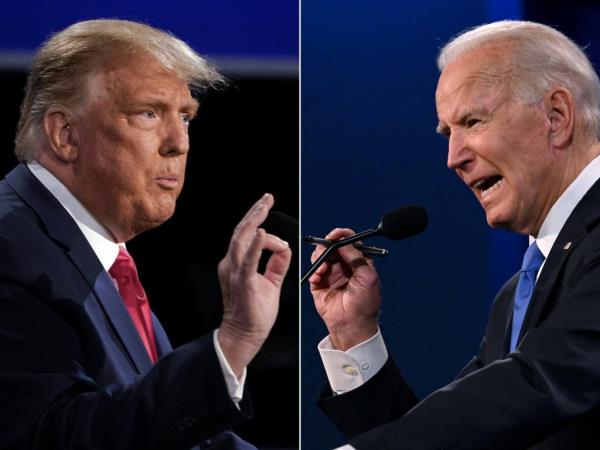 Split-screen of Trump and Biden.