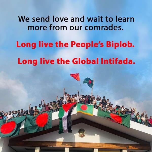 A clip from an Instagram post showing Bangladeshi protesters waving flags. 
