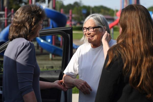Sandra Hemme (C) meets with family and supporters after she was released from Chillicothe Correctio<em></em>nal Center, Friday, July 19, 2024, in Chillicothe, Miss. 