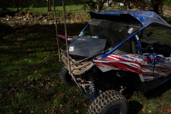 A Starl<em></em>ink internet kit is seen above on an ATV in Burnsville, NC on Oct. 6.