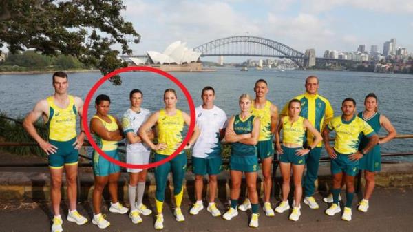 SYDNEY, AUSTRALIA - MARCH 07: Athletes pose during the Australian 2024 Paris Olympic Games ASICS Uniform Launch at Yurong Point (Mrs Macquarie's Chair) on March 07, 2024 in Sydney, Australia. (Photo by Mark Metcalfe/Getty Images)