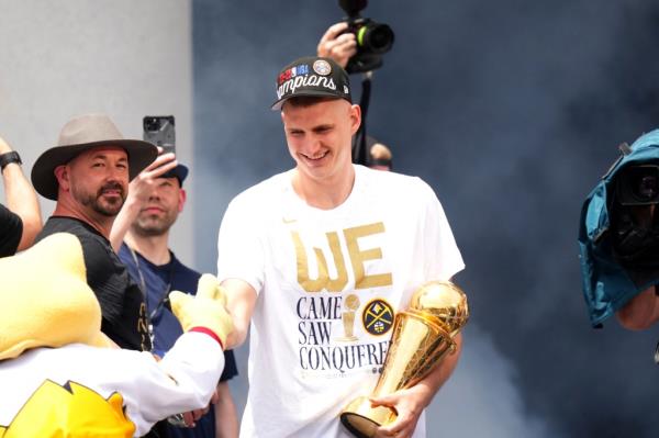 Denver Nuggets center Nikola Jokic (15) during the champio<em></em>nship parade after the Denver Nuggets won the 2023 NBA Finals