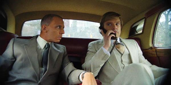 Jeremy Strong as Roy Cohn and Sebastian Stan as Do<em></em>nald Trump in The Apprentice