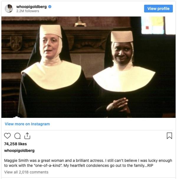 Whoopi Goldberg shares sweet tribute to the late Maggie Smith.