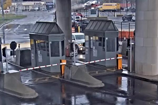A screengrab of the video showing the vehicle airborne over a Customs and Border Patrol fence.