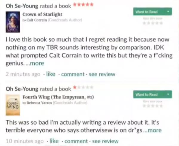 A screengrab of the reviews Corrain reportedly left.