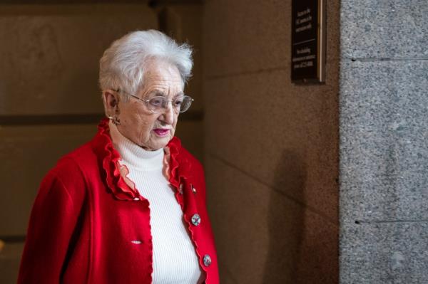 Rep. Virginia Foxx, R-N.C., arrives for the House Republican Co<em></em>nference caucus meeting in the Capitol on Wednesday, February 14, 2024.