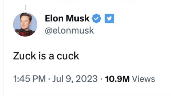 pictured is the tweet Musk shared a<em></em>bout Zuckerberg on Sunday