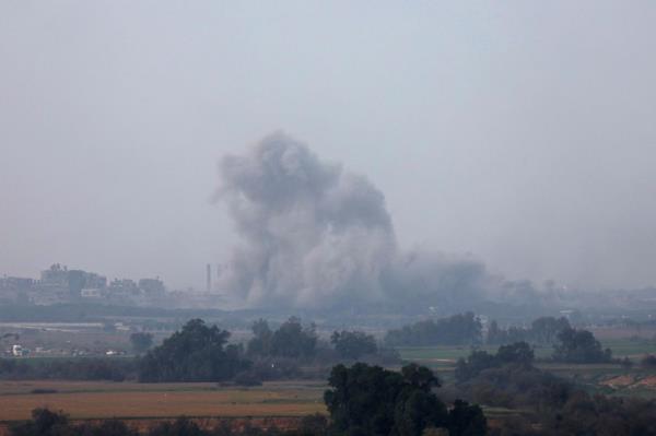 Smoke rising from Al Bureij in the Gaza Strip after an Israeli airstrike on Dec. 28, 2023.