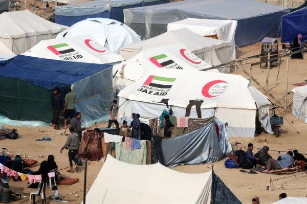 Tents set up for displaced Palestinians at a camp in the central Gaza Strip on Dec. 27, 2023.