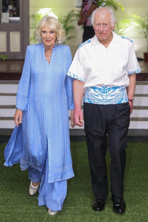 King Charles III and Queen Camilla arriving at the Robert Louis Stevenson Museum in Apia, Samoa for the CHOGM Reception & Dinner.