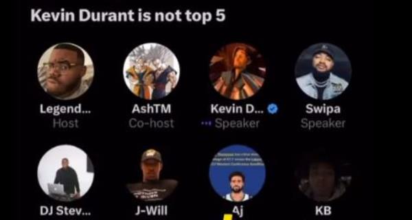 Kevin Durant joined a Twitter Spaces discussion that was a<em></em>bout himself.