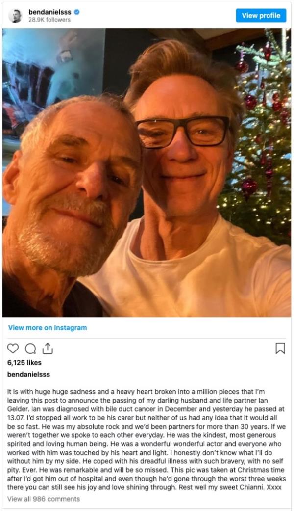 Ben Daniels wrote a tribute to his late husband, Ian Gelder, on Instagram