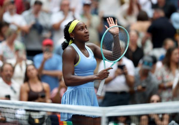 Coco Gauff reacts after she defeats Varvara Gracheva of France during Day 1 of the US Open Tennis in Queens on August 26, 2024. 