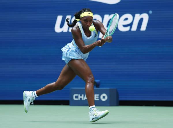 Coco Gauff hits a return shot to Varvara Gracheva of France during Day 1 of the U.S. Open Tennis in Queens on August 26, 2024. 