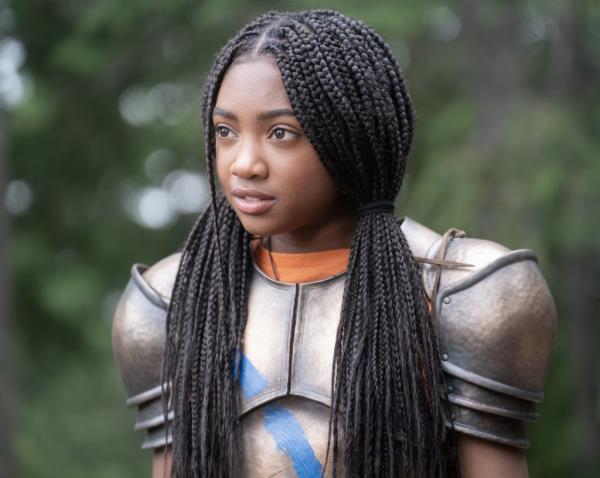 Leah Jeffries wearing armor. 