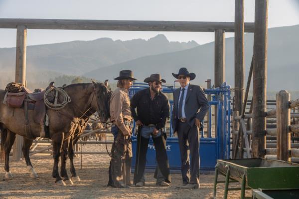 Luke Grimes, Cole Hauser (center), and Kevin Costner in 