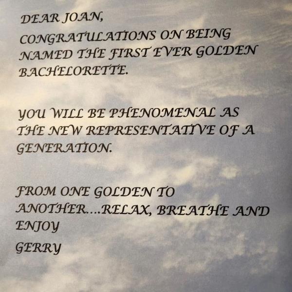 Gerry Turner's note to Joan Vassos. 