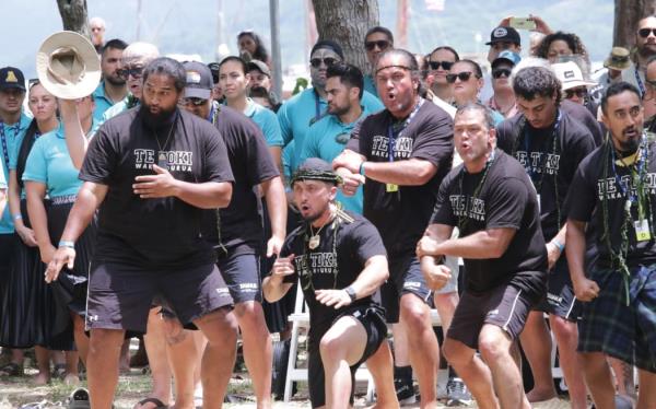 Aotearoa New Zealand delegation perform an improm<em></em>ptu haka.