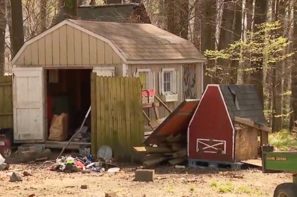 A broken-down shed on Morris' property.