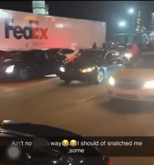 The FedEx truck was blocked in by multiple cars on a Memphis road on the evening of Nov. 11.