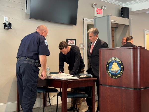 Singer Justin Timberlake appears with his lawyer Edward Burke at a hearing related to a DWI arrest in the Sag Harbor Village Court in Sag Harbor, New York, U.S., September 13, 2024. 