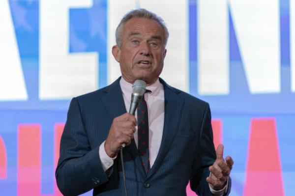 Independent presidential candidate Robert F. Kennedy Jr. speaks during the Libertarian Natio<em></em>nal Co<em></em>nvention at the Washington Hilton.