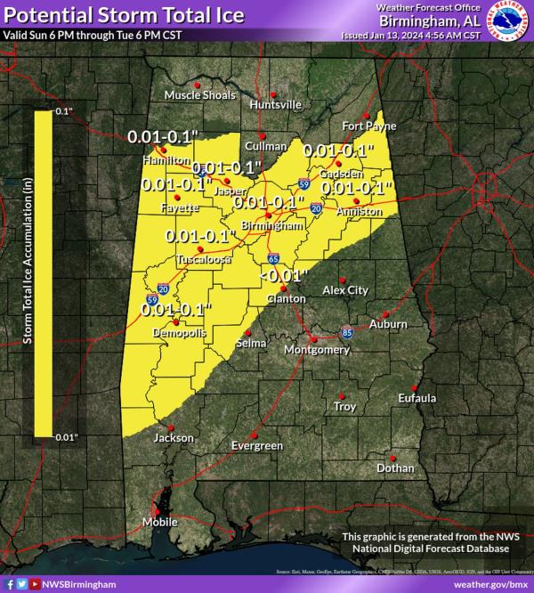 Potential ice accumulations