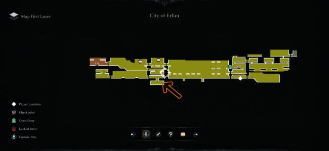 An arrow showing the location of The Veiled Maiden on the map the Last Faith